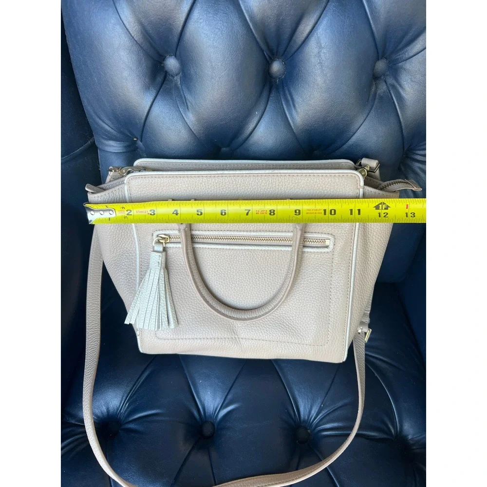 Kate Spade New York Beige Pebbled Leather Tassel Satchel Crossbody Bag PXRU6016